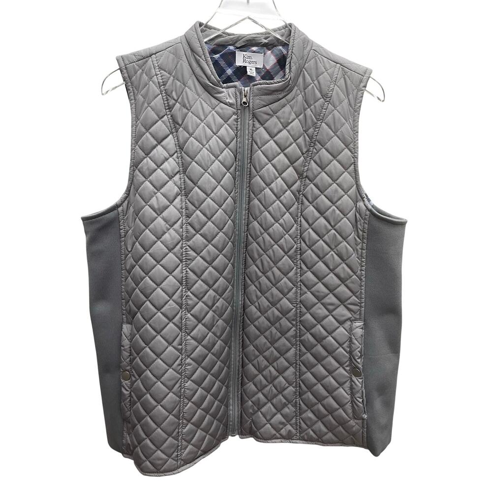 Kim Rogers Gray Quilted Zip-Up Vest Size XL